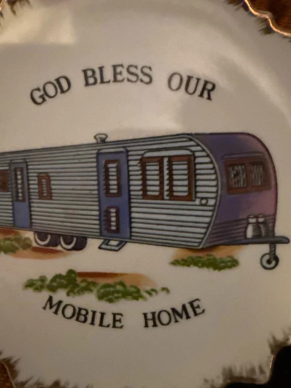 Vintage 1970s “God bless our mobile home” wall decor